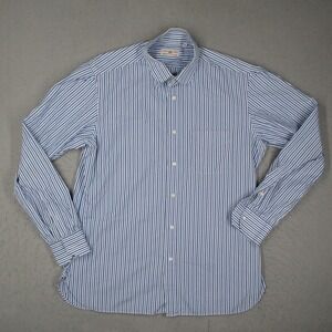Luciano Barbera Men Large Blue White Striped Club Collar Button Down Shirt Italy